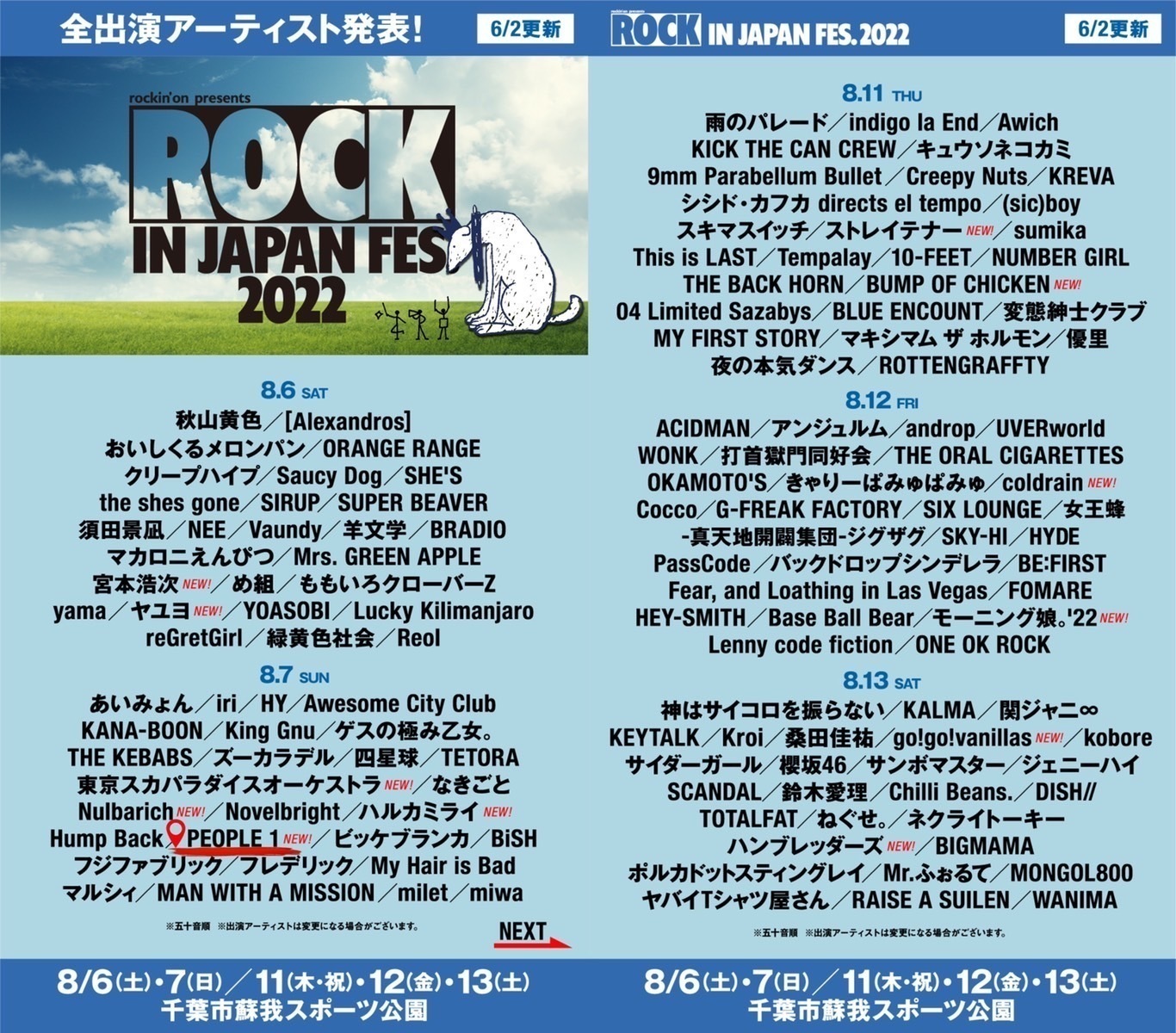 8/7(日) ＜ROCK IN JAPAN FESTIVAL 2022＞ 出演決定‼︎ | PEOPLE 1